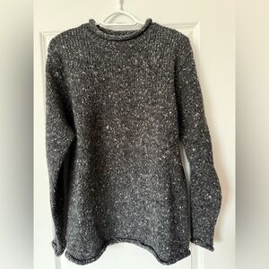 Aran Sweater Market Women’s Charcoal Gray Fisherman Style Roll Neck Sweater